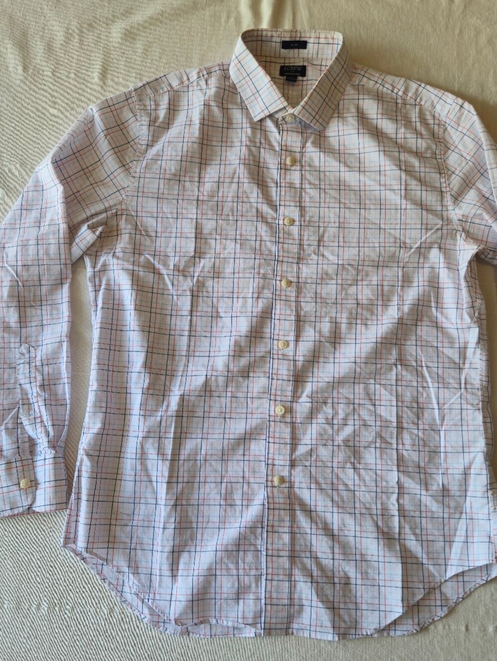 J.Crew Performance Slim Fit Button-Up Shirt - White Red and Blue Check Large